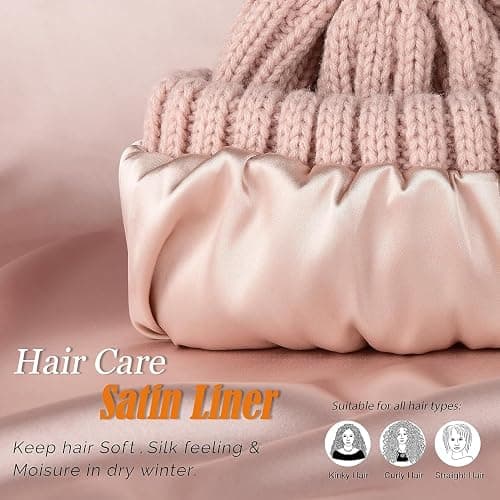 FURTALK Womens Winter Beanie Hat Satin Lined Faux Fur Pom Pom Beanies Hat for Women Winter Warm Knit Hats thumbnail 2