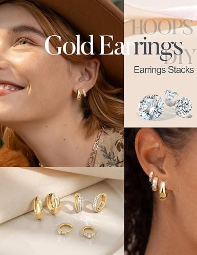 LOLIAS Small 14K Gold Plated Chunky Hoop Earrings for Women Hypoallergenic Silver Earrings Set for Sensitive Ears Non Tarnish Huggie Hoops Earring Stacks for Multiple Piercing Jewelry Lightweight 3Pairs thumbnail 7