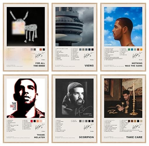 Drake poster 4 Music Album Cover Poster Printing Aesthetics Dormitory Decoration HD Pictures Living Room Bedroom Music Classroom Wall Art Decoration Gifts for Young People (Set of 6 , 8 inches x 12 inches, unframed) - Image 1