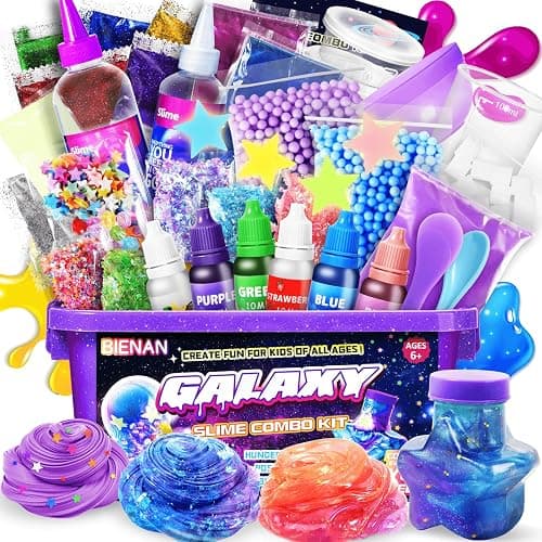 Galaxy Slime Kit for Boys Girls 8-10, BIENAN Slime Making Kit for Kids Ages 10-12, to Make DIY Glow, Metallic, Neon Colors, Galactic Slime, Ideal Birthday Christmas Easter Gift for Boys & Girls - Image 1