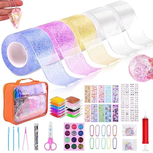 SelfTek 55Pcs Nano Tape Craft Kits - Nano Tape Bubbles Kit with Pump Sequins Glitter Powder Stickers Clay Scissors Tools DIY Bubble Art Set for Making Bubbles Crafts - Image 1
