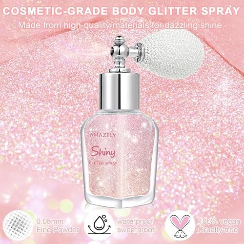 Hair and Body Glitter Spray, Shimmering Powder Sparkle Powder Makeup, Glitter Loose Sparkle Makeup for Body Highlighter,Festival Prom Rave Accessories (Pink) thumbnail 2