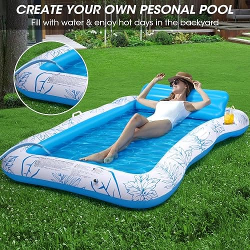 Inflatable Adult Pool Lounger Float - BAIAI Large Beach Sun Tanning Floats Raft Sunbathing Water Lounge Floaties Tub with Drink Holder - Blow Up River & Lake Suntan Floating Swimming Mattress Mat thumbnail 3