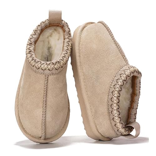 Project Cloud 100% Genuine Leather & Australian Shearling Slippers for Kids - Memory Foam Fuzzy & Non-Slip Fluffy Slippers Girls Footwear & Boys Footwear, Kids Unisex Shoe (Dream Warm) - Image 1