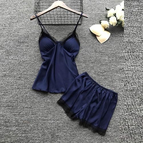 YMAMIYO Lace Pajama Set With Robe Plus Size 4pcs Satin Nightgowns With Slit Silk Camisole Tops & Shorts Belted Matching Pjs thumbnail 3