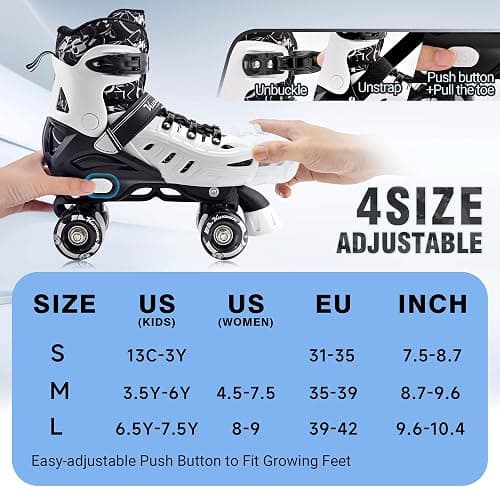 Kuxuan Skates Roller Skates for Girls and Boys Kids, 4 Sizes Adjustable Fun Kids Toddler Rollerskates with Light up Wheels for Teens Women Indoor Outdoor thumbnail 2
