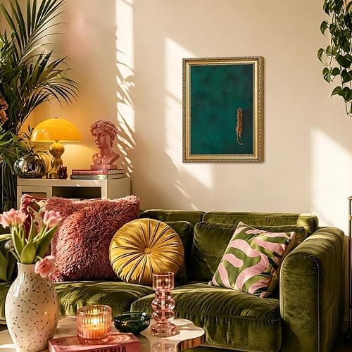 Vintage Gold Framed Cheetah Wall Art, Emerald Green leopard Pictures Wall Decor, Eclectic Wildlife Animal Paintings Canvas Prints Minimalist Home Decor for Living Room Bedroom Office Dorm 12x16 inch thumbnail 8