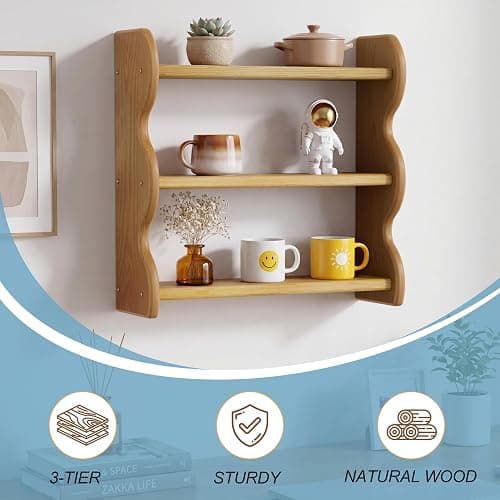ZUJJAFY Wall Shelf, 3 Tier Hanging Shelves for Room Wall Decor, Wood Trinket Shelf Display for Living Room, Bedroom thumbnail 3