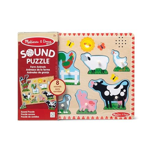 Melissa & Doug Farm Animals Sound Puzzle - Wooden Peg Puzzle With Sound Effects (8 pcs) - Farm Animals thumbnail 3
