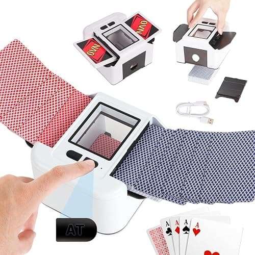 Mélangeur de Cartes Automatique Électronique 1-2 Jeux, 2000mAh USB Rechargeable mélangeur de carte pour UNO Poker Skyjo Blackjack Texas Hold'em, Portable Mélange silencieux et rapide, Auto/Manuel - Image 1