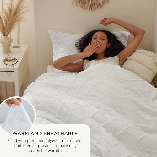 Bedsure Twin XL Comforter Set - White Comforter, Boho Tufted Shabby Chic Bedding for Kids, 2 Pieces Vintage Farmhouse Bed Set for All Seasons, Fluffy Soft Bedding with 1 Pillow Sham thumbnail 4