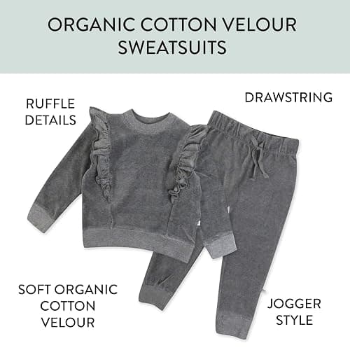 HonestBaby Baby Girls' 2-piece Velour Ruffle Front Sweatsuit 100% Organic Cotton for Infant Baby Girls thumbnail 2