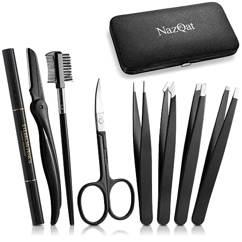 Exquisite Eyebrow Kit - 8 in 1 - Eyebrow Tweezer Kit 4 PCs - Eyebrow Shaping Kit - Multipurpose Eyebrow Grooming kit - Eyebrow Razor, Eyebrow Brush and Comb, Pencil, Eyebrow Scissors in Padded Case - Image 1
