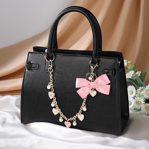 LuneClat 3Pcs Heart Pearl Purse Extender Chain - Gold Replacement Bag Charm with Enamel Flower, Pink Bow Peal Keychain for Women Crossbody Handbags Purses Making Accessories thumbnail 8
