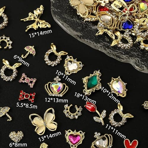 ZUMILLMN 20Pcs 3D Gold Nail Charms Random Butterfly Crown Cherry Nail Art and Gems for Nail 3D Alloy Nail Charms Shiny Nail Rhinestones Alloy Nail Charm Nail Gems Cute Charms for Nails Design（Gold） thumbnail 4