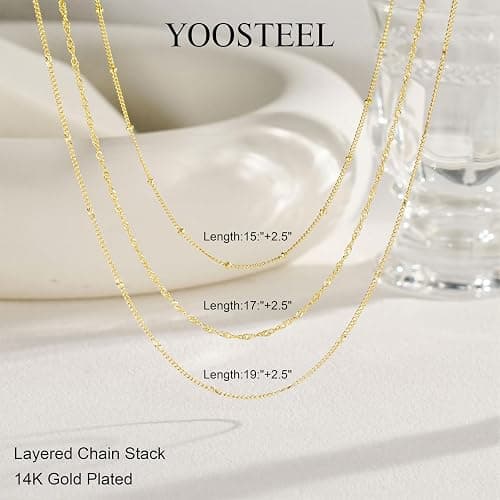 Yoosteel Layered 14k-Gold-Plated Necklace for Women,Necklaces Stack Jewelry | Necklace Stackable,Dainty Thin Chain,Trendy Jewelry Gifts for Women,Shiny CZ Satellite Chain Paperclip Link Box Choker Set thumbnail 5