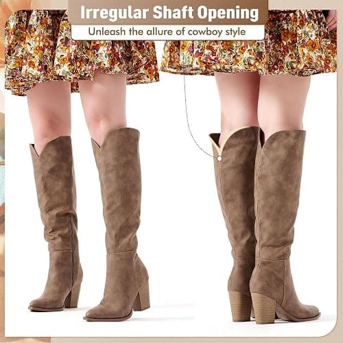 Putu Women's Knee High Boots High Heel Western Boots Pointed Toe Tall Boots thumbnail 3