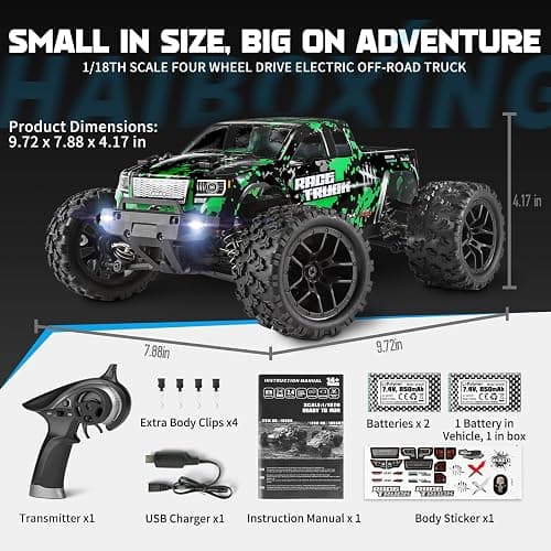 HAIBOXING 1:18 Scale All Terrain RC Car 18859, 36 KPH High Speed 4WD Electric Vehicle with 2.4 GHz Remote Control, 4X4 Waterproof Off-Road Truck with Two Rechargeable Batteries thumbnail 4