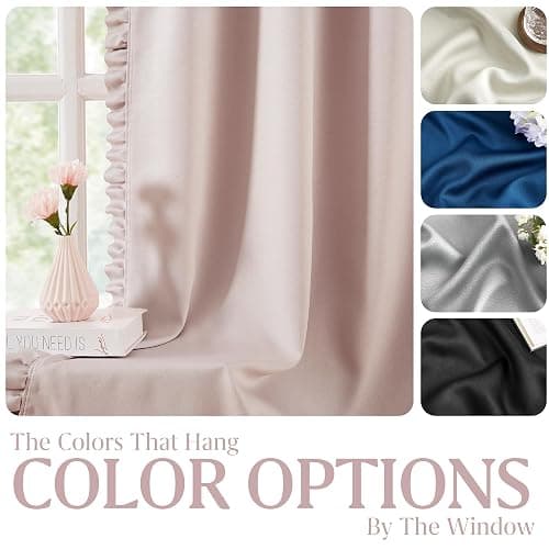 Jubilantex Pink 80% Blackout Christmas Curtains with Ruffle Heavy Solid Thermal Insulated Window Treatment Set Soft Drapes for Bedroom Living Room Light Blocking Rod Pocket Curtain, 40Wx84L, 2 Panels thumbnail 4