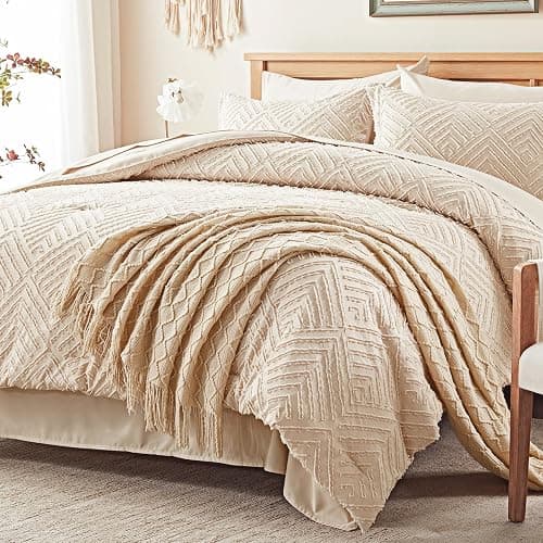 Zzlpp Queen Comforter Set 7 Pieces, Beige Bed in a Bag Queen Size, Tufted Boho Bedding Set with 1 Comforter, 2 Pillow Shams, 2 Pillowcases, 1 Flat Sheet, 1 Fitted Sheet thumbnail 2