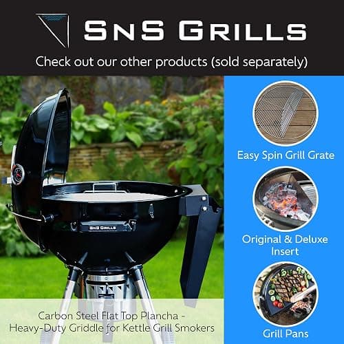 SnS Grills Slow 'N Sear Carbon Steel Flat Top Plancha Griddle - Rotating Durable Griddle for Kettle Grill BBQs - Outdoor Cooking Accessory - Fits 22” Kettles thumbnail 7