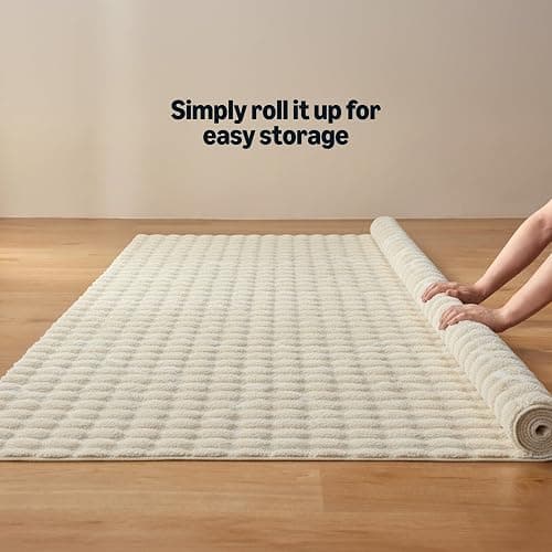 Amazon Basics Indoor Area Rug, 3D Bubble Washable Home Decor Carpet for Living Room, Bedroom, 4' W × 6' L, Beige thumbnail 4