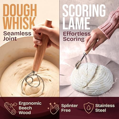 Superbaking Banneton Bread Proofing Basket Set with Silicone Dough Sling, 9" Splinter-Free Proofing Basket, Non-Stick Dutch Oven Liner, Sourdough Starter Kit, Sourdough Bread Baking Supplies & Tools thumbnail 7