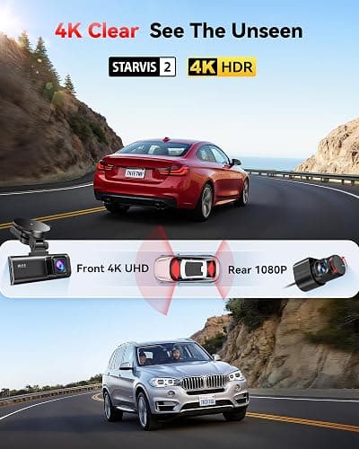 REDTIGER F7NP 4K Dash Cam Front Rear, STARVIS 2 Sensor, Free Card Included | 5.8GHz WiFi-20MB/s Download, WDR Night Vision, Wide Angle, G-sensor Incident Detection, 24H Parking Mode(Hardwire kit needed) thumbnail 2