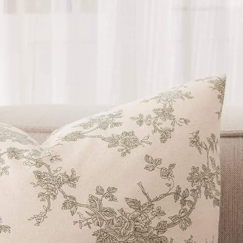 YZJZEDS 100% Cotton French Pastoral Throw Pillow Covers Set of 2, 18x18 Inch Green Farmhouse Decorative Cushion Covers for Sofa Bed Living Room Home Decor thumbnail 2