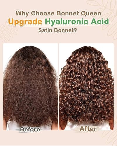 BONNET QUEEN Silk Bonnet for Sleeping Women HYALURONIC Acid Double Layer Satin Bonnet for Curly Hair with Tie Band Scrunchie thumbnail 4