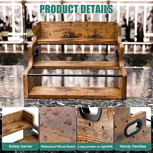 KLM Liquor Bottle Display Shelf, Coffee Syrup Rack Organizer, 3 Step Countertop Liquor Wine Rack, mini bar,liquor cabinet, Home Retro Bar Shelf Stand for Liquor Whiskey, Spirits thumbnail 6