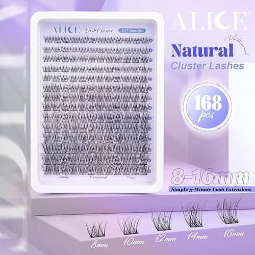 Natural Lash Clusters Wispy Cluster Eyelash Extensions 168pcs Individual Lashes 8-16mm C-Curly DIY Lash Extension Natural Look Soft Thin Band Cluster Lashes by ALICE thumbnail 2