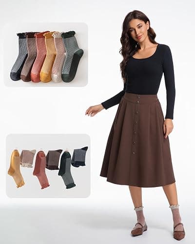 Qqmump Women Ruffle Socks, Cotton Retro Frilly Striped Socks, Cute Checkered Ankle Sock for Women, Vintage Casual Dress Sock thumbnail 5