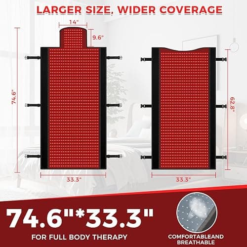 fyovuv Red Light Therapy Mat for Full Body, 74.6'' X 33.3'', 2570 LEDs, Black, Fabric, Adjustable Timer & Intensity thumbnail 6