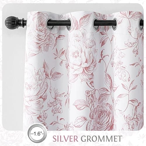 Beauoop Floral 100% Blackout Curtains 84 Inches Long 2 Panels for Bedroom Living Room Pink White Farmhouse Dusty Rose Flower Patterned Room Darkening Thermal Grommet Window Treatments Drapes, 50X84 thumbnail 10
