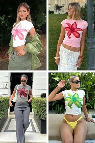 Tankaneo Womens Y2K Graphic Baby Tees Summer Flower Vintage Short Sleeve Tops Slim Fit Cropped T-Shirts thumbnail 6