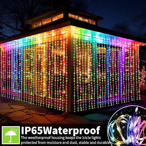 Ryblgled Battery Operated Fairy Curtain Lights - Multicolor 10ft x 10ft 300 LED Battery Power Curtain String Lights with Remote & Timer for Backdrop Outside Gazebo Christmas Indoor Bedroom Decor thumbnail 5