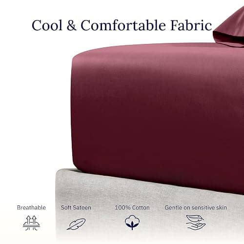 California Design Den Full Fitted Sheet, Deep Pocket 400 Thread Count Fitted Bed Sheet Full, 100% Cotton, No Pop-Off Elastic, Durable Sateen Weave Sheet Only (Burgundy Red) thumbnail 5