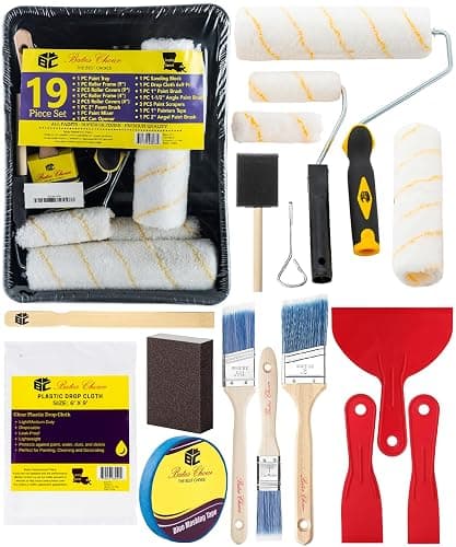 Bates- Paint Roller Kit, 19 pcs, Roller Set with Microfiber Sleeves & Frame, Tray, Angled Brush & Foam Brush, Paint Scrapers and More for Walls, Cabinets, Interior, Exterior, House Painting Supplies - Image 1