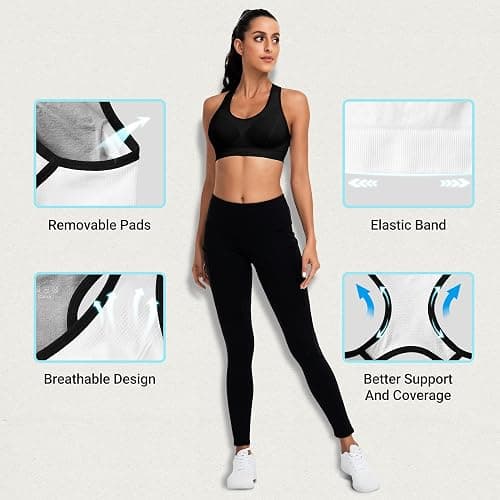 Racerback Sports Bras for Women with Pads - High Impact Athletic Tank Tops for Yoga and Workout Brassieres Bra thumbnail 5