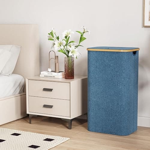 Lifewit 100L Laundry Basket with Lid, Clothes Hampers for Laundry with Bamboo Handles and A Removable Bag, Large Foldable Laundry Hamper for Bedroom, Bathroom, Dorm, Laundry Room, Dark Blue thumbnail 2