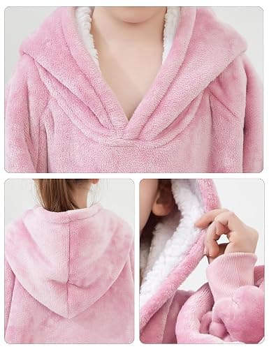 KFUBUO Wearable Blanket Hoodie for Kids Sherpa Patterns Oversized Sweatshirt Blanket With Pocket 6-10 Year Old Girls&Boys Birthday Gifts Pink thumbnail 5