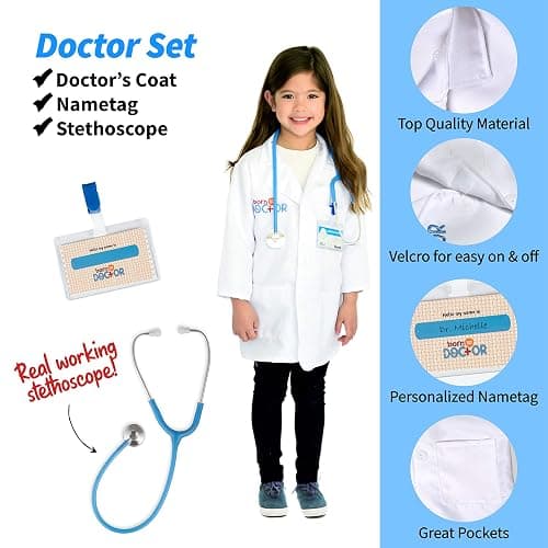 Born Toys 3-in-1 Toddler Dress Up Clothes for Boys & Girls Ages 3-7, Police, Firefighter and Doctor Pretend Play Set with Toy Accessories, Washable Costumes for Kids Career Day Outfit, Gift Ready Set thumbnail 5