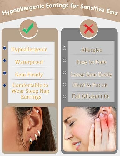 ORAZIO Small Gold Hoop Earrings for Women Hypoallergenic 14K Gold Plated Chunky Huggie Earring Sets for Multiple Piercing Dainty Earing Stacks Set Cute Silver Cartilage Jewelry Trendy Gifts thumbnail 5
