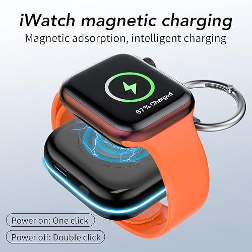 HUOTO Portable Charger for Apple Watch,Wireless Magnetic iWatch Charger 1200mAh Power Bank Travel Keychain Accessories Smart Chargers for Apple Watch Series 10/9/8/7/6/SE/5/4/3/2/1/UItra/UItra 2 - Black thumbnail 4