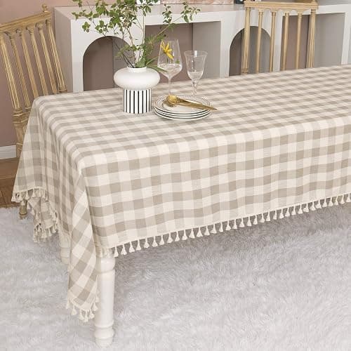 Midsummer Breeze Rustic Checkered Tablecloth, Cotton Gingham Rectangle Table Cloths for Kitchen Dining Restaurant Farmhouse Thanksgiving Christmas Decor (55x84”,Gray Khaki) thumbnail 6