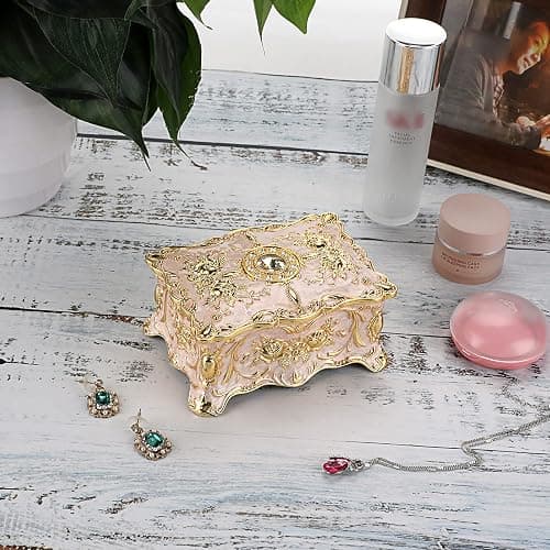 Hipiw Vintage Jewelry Organizer Box - Metal Trinket Storage Box Ornate Treasure Chest Box Jewelry Decorative box Keepsake Gift Box Case for Women,4.9"x3.4"x2.7" thumbnail 2