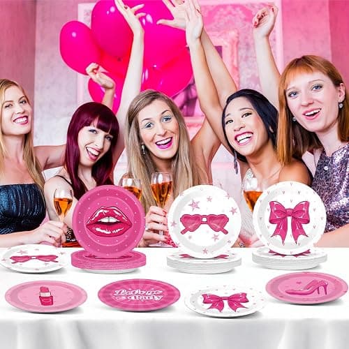 60Pcs 7 Inch Hot Pink Paper Plates Pink Princess Party Supplies Let's Go Party Birthday Decorations Hot Girls Disposable Tableware Dessert Plates for Girls Women Birthday Bachelorette Bridal Shower thumbnail 2