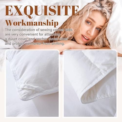 Cosybay Heavyweight Queen Size Feather Down Fiber Comforter - White Thicker Winter Duvet Insert, Ultra Soft 100% Cotton Cover, Luxury Hotel Bedding with Corner Tabs, 90"x90" thumbnail 5