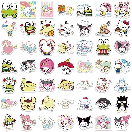 100pcs Sanrio Cartoon Stickers, Kawaii Hello Kitty Kuromi Mymelody Waterproof Vinyl Decal for Teen Kids Girl Adult Laptop, Travel Case, Phone, Bike, Water Bottle, Guitar, Computer, Skateboard thumbnail 7